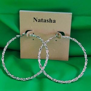 Large Pierced Hoops Silver Braided Earrings